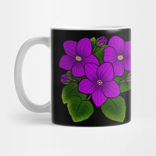 Purple African Violets in Black Mug